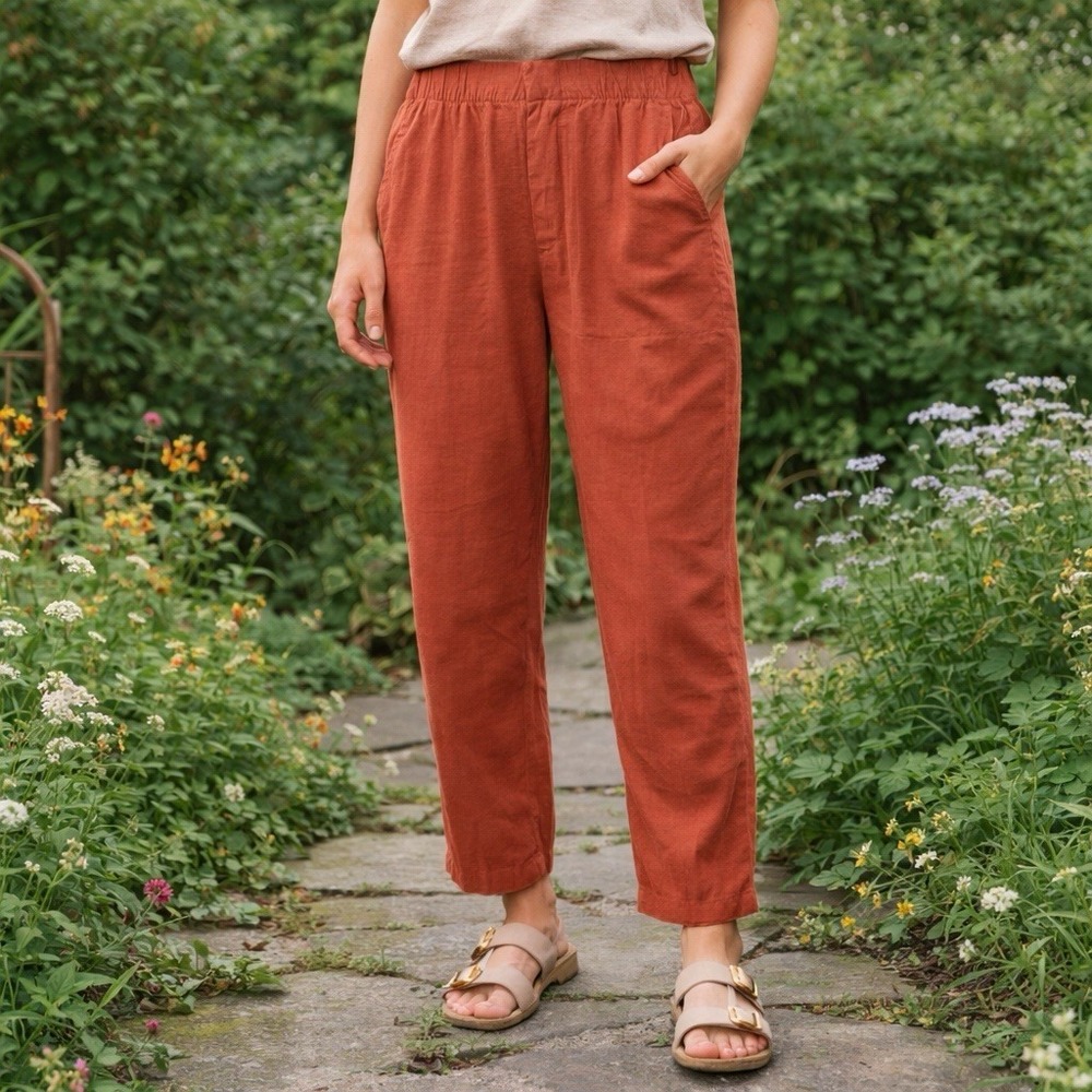 NEW Gap Linen Blend Orange Pull on Pants Coastal Resort Travel Luxury XS